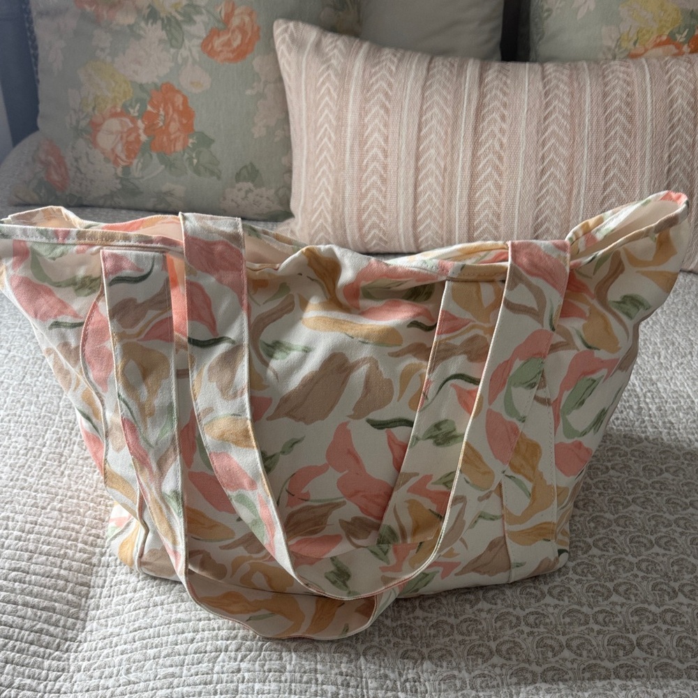 Abercrombie & Fitch Floral Canvas Tote Bag - Pink, tan and green